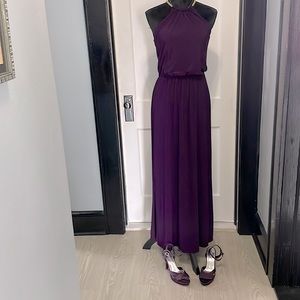 Plum long sleeveless dress size Small with gold chain.